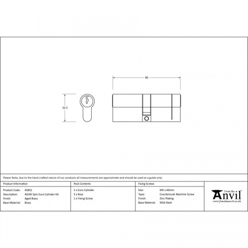 Aged Brass 40/40 5pin Euro Cylinder KA